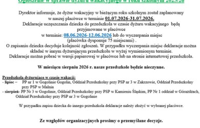 Dyżur wakacyjny 2025/2026
